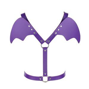 3733 Purple Pu Simulated Leather Bat Wings Waist Belt Straps Body Caged